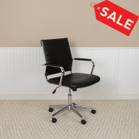 Flash Furniture BT-20595M-1-BK-GG Mid-Back Black LeatherSoft Contemporary Ribbed Executive Swivel Office Chair